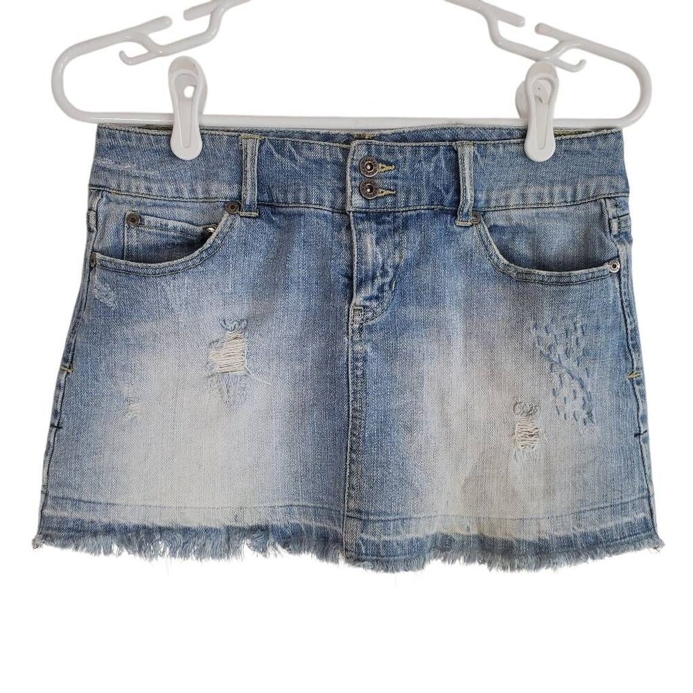 Vintage Havana‎ Distressed Frayed Hem Denim Mini Skirt Blue Medium